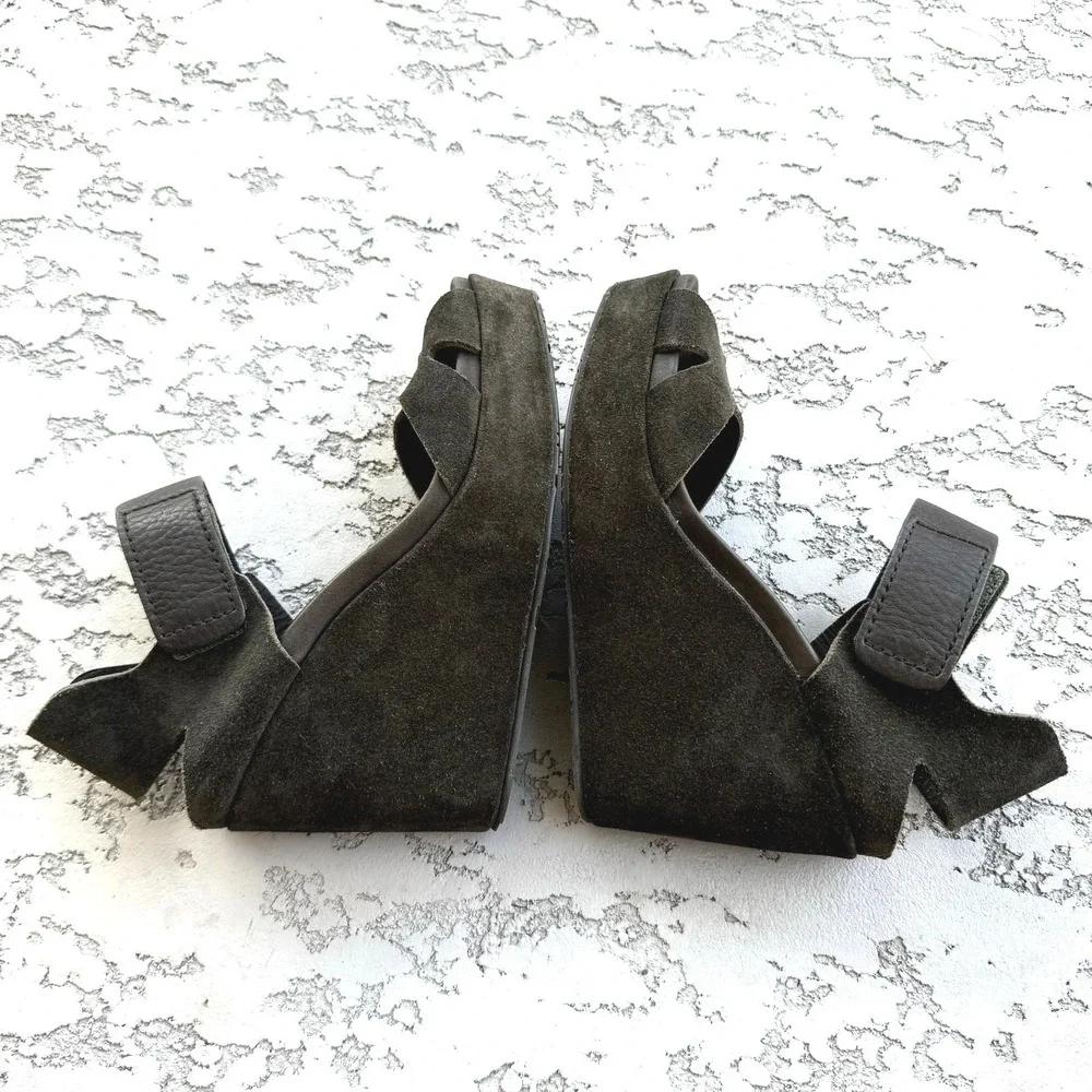 Pedro Garcia Wedge‎ Sandals Espadrille Peep Toe Adjustable Ankle Strap Green